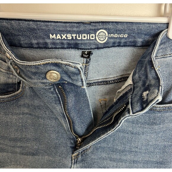 Max Studio Jeans Womens Sz 4 Blue Skinny High Rise Medium Wash Distressed Denim - Picture 6 of 7